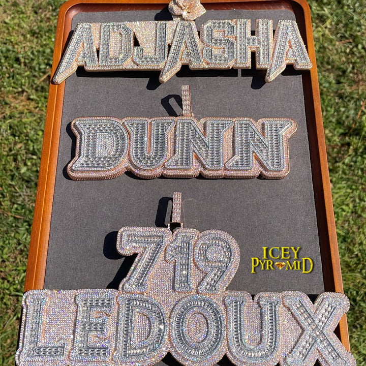 Lux Design Two Layers Iced Out Personalized Custom Name Necklace Pendant