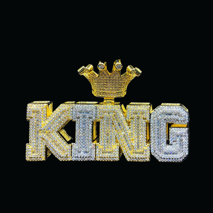 King with Crown Iced Out Letter Diamond Pendant Necklace
