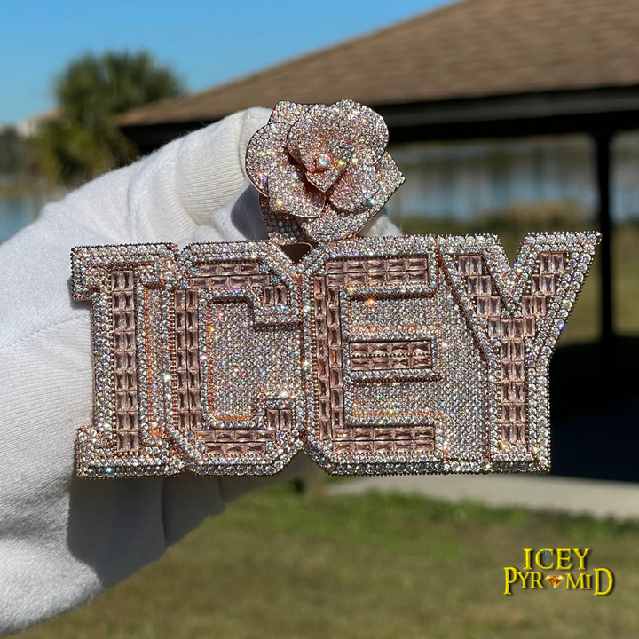 Rising Rose Edition Rose Flower Bail Iced Out Personalized Custom Name Necklace Pendant