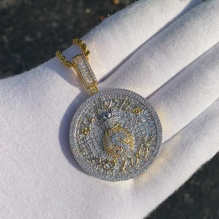 All Hustle No Luck Iced Out Letter Diamond Pendant Necklace