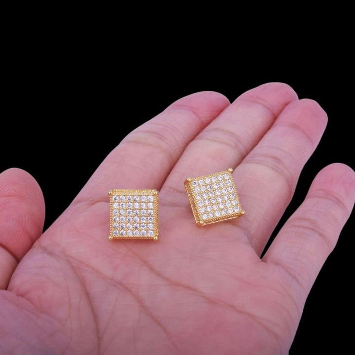 12MM Micro Paved Push Back Iced Out Diamond Stud Earrings