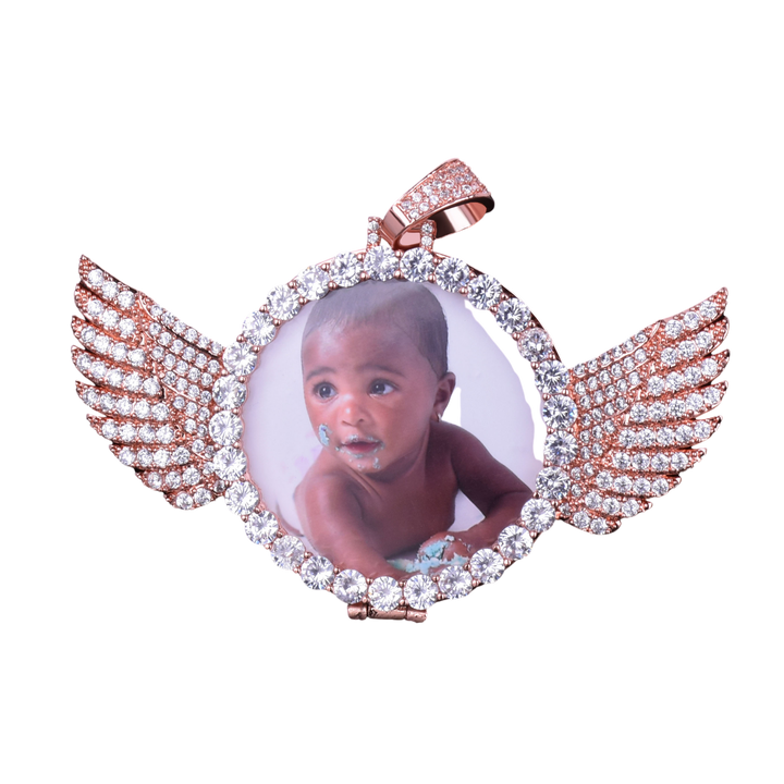 Angel Wings Medallion Circle Custom Photo Picture Pendant Necklace