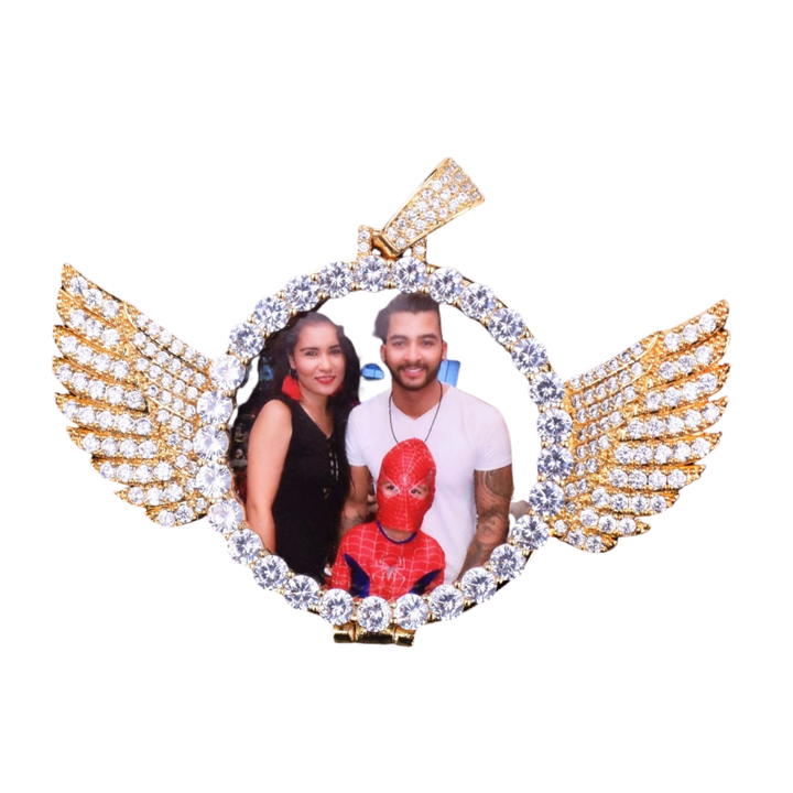 Angel Wings Medallion Circle Custom Photo Picture Pendant Necklace
