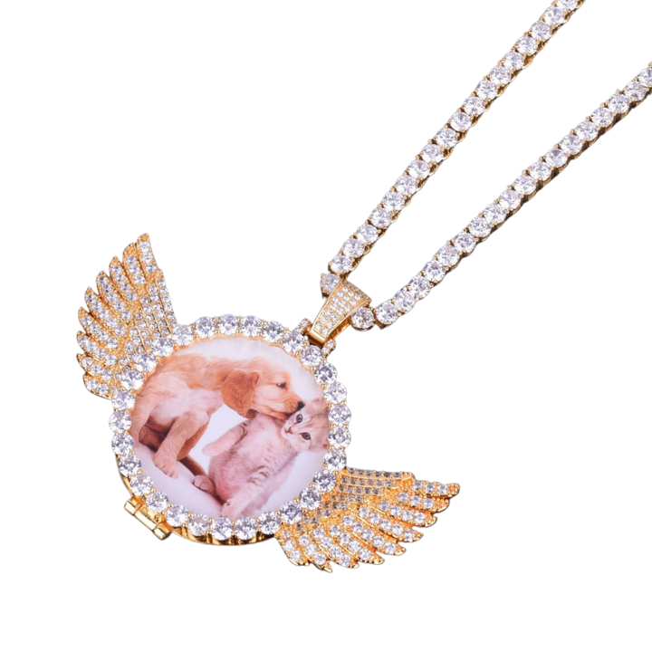 Angel Wings Medallion Circle Custom Photo Picture Pendant Necklace