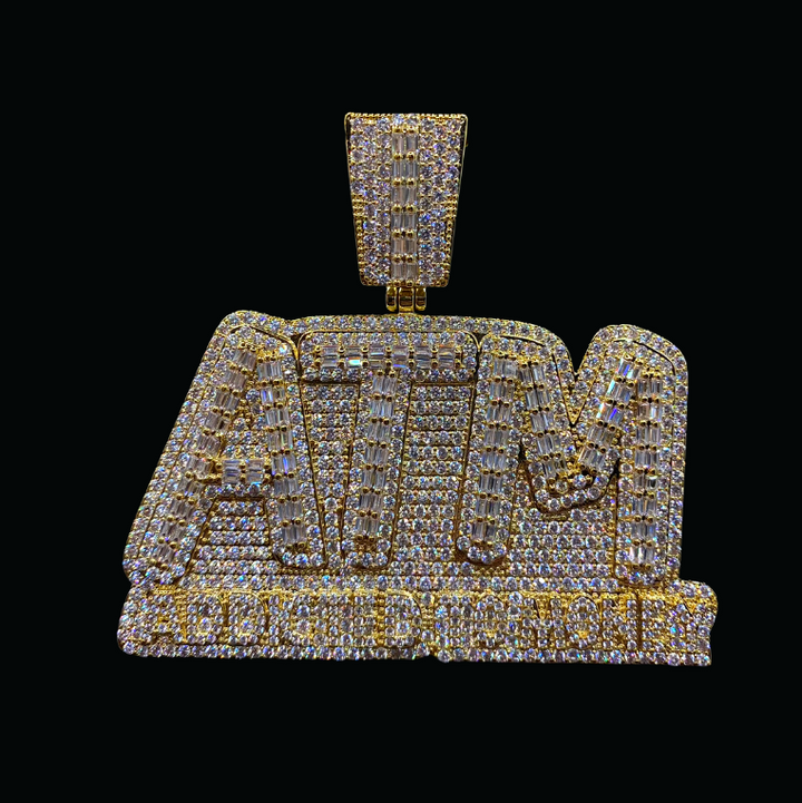 ATM Addicted To Money Iced Out Letter Diamond Pendant Necklace