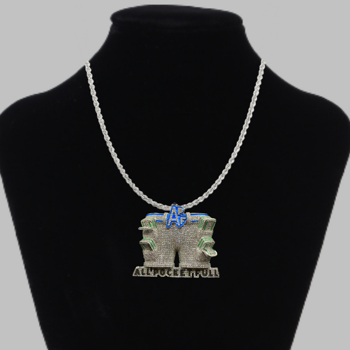 APF All Pocket Full Money Iced Out Letter Diamond Pendant Necklace