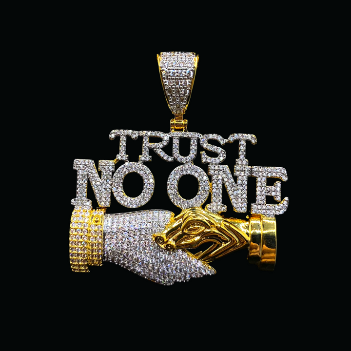Trust No One Iced Out Letter Diamond Pendant Necklace