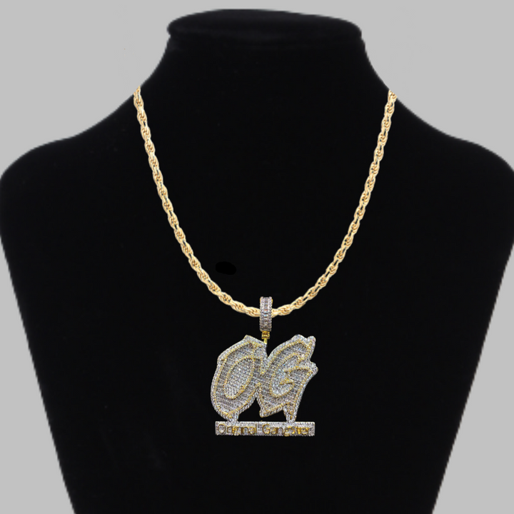 OG Original Gangster Two Tone Iced Out Letter Diamond Pendant Necklace