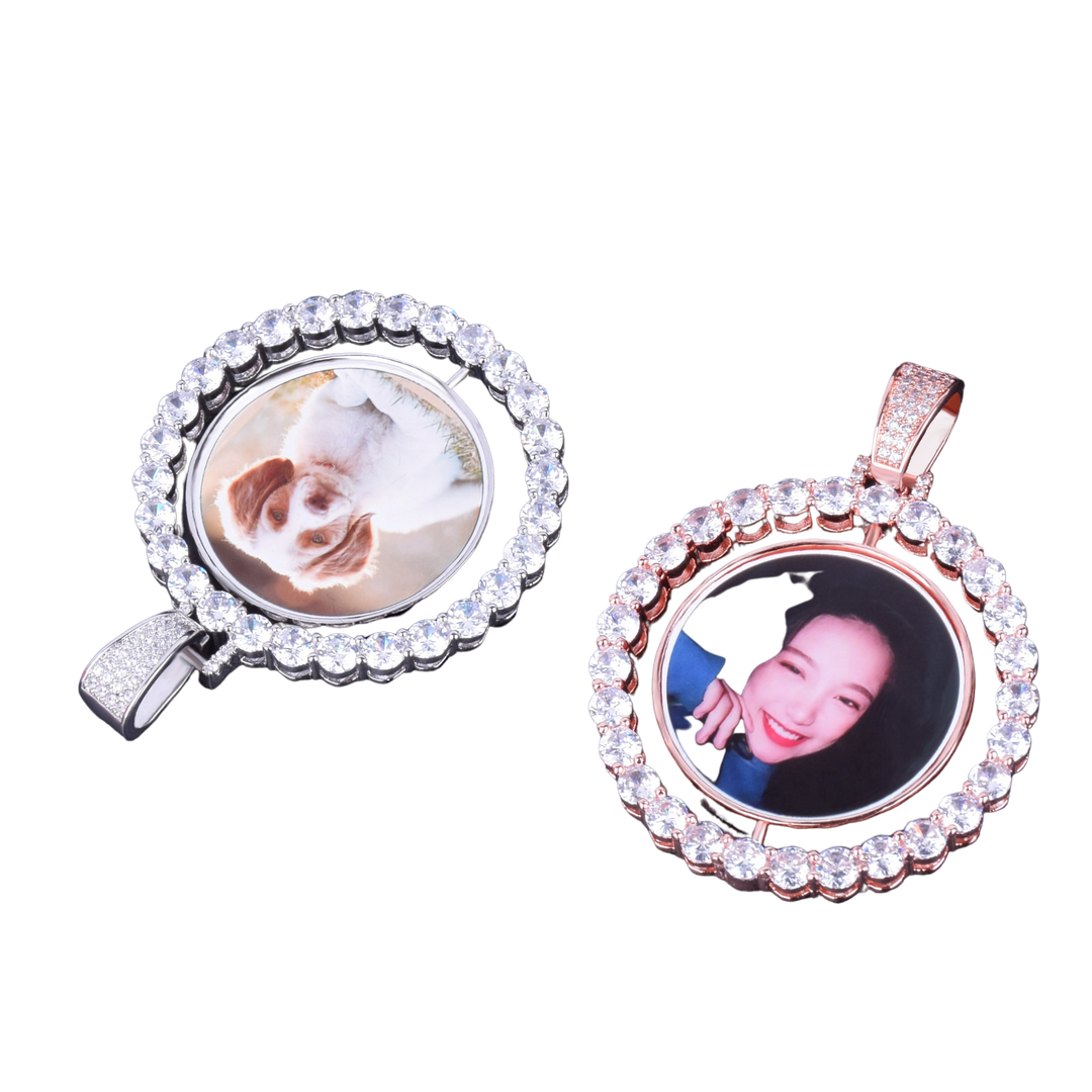 Rotating Double-Sided Medallions Spinning Custom Photo Picture Pendant Necklace