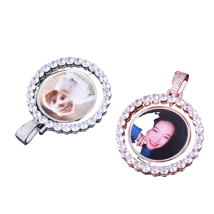 Rotating Double-Sided Medallions Spinning Custom Photo Picture Pendant Necklace
