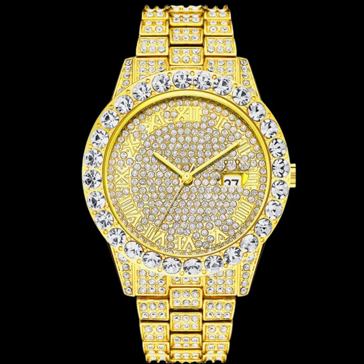Roman Numerals Fully Stoned Dial Iced Out Diamond Watch