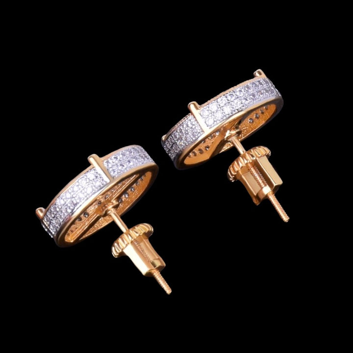 14MM Round Screw Back Iced Out Diamond Stud Earrings