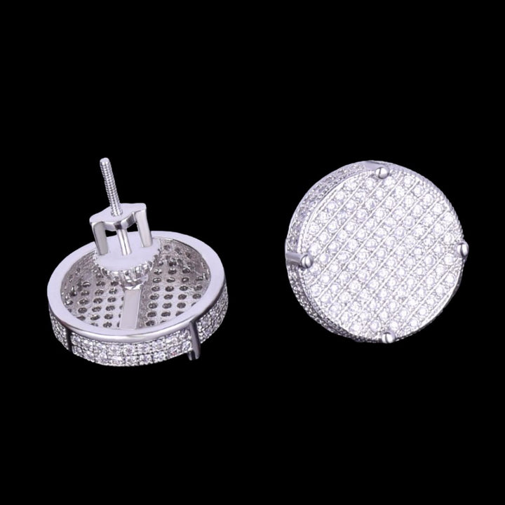 14MM Round Screw Back Iced Out Diamond Stud Earrings