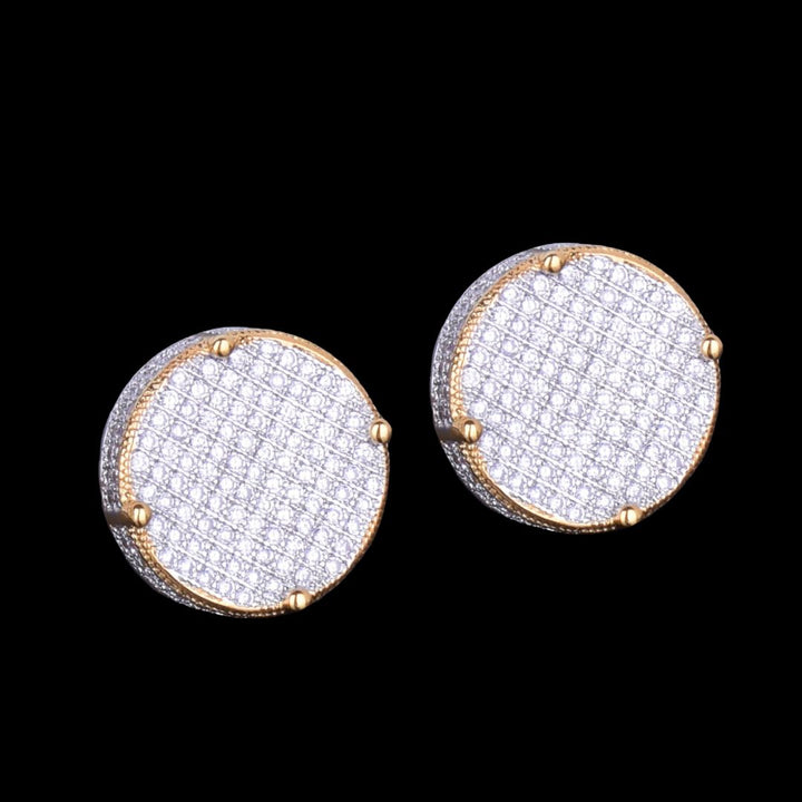 14MM Round Screw Back Iced Out Diamond Stud Earrings