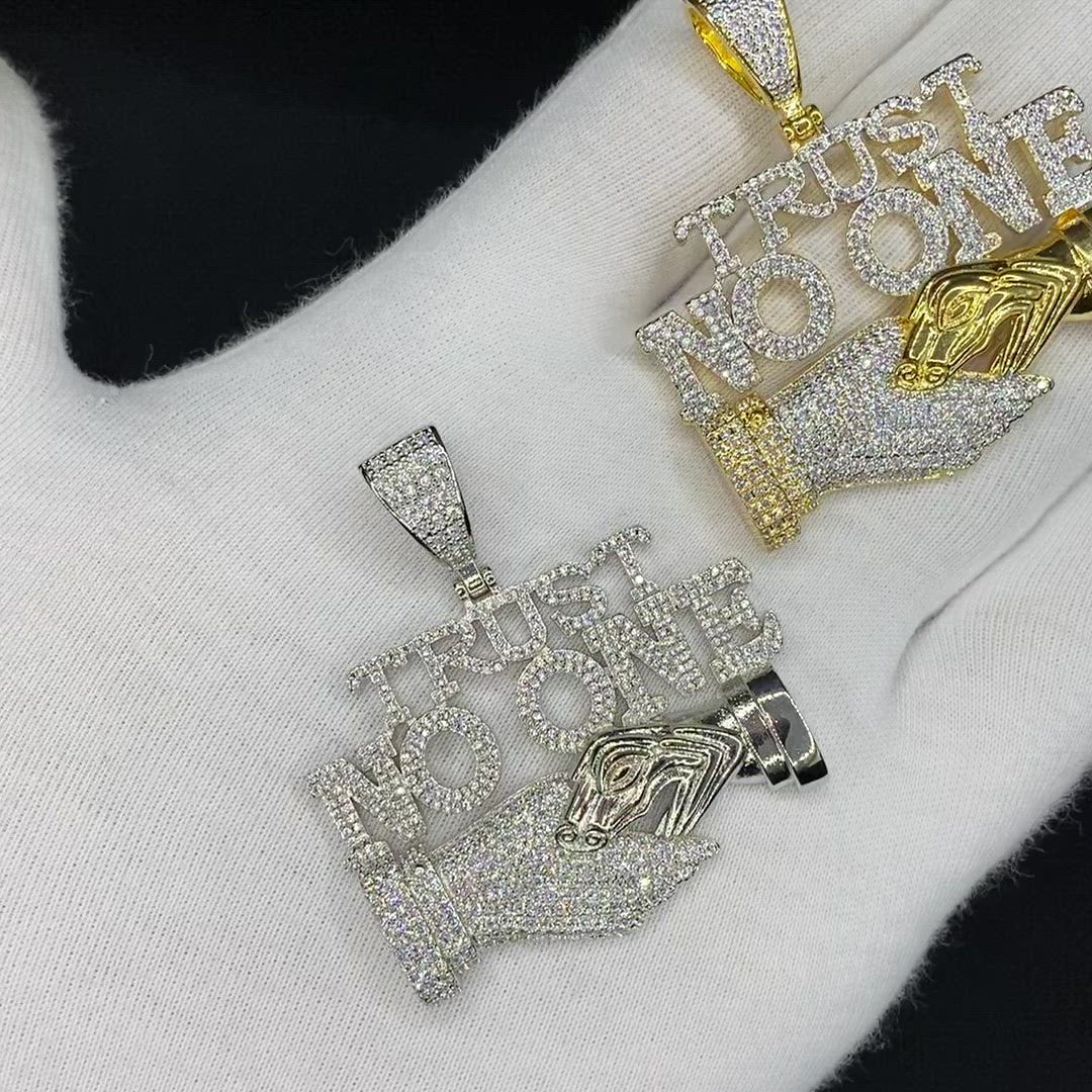 Trust No One Iced Out Letter Diamond Pendant Necklace