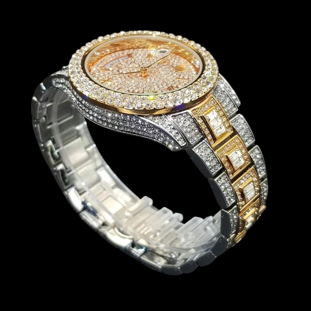 Day Date Roman Numerals VVS Iced Out Diamond Watch