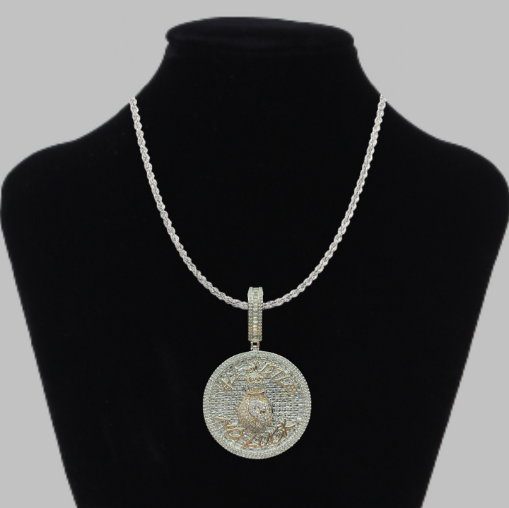 All Hustle No Luck Iced Out Letter Diamond Pendant Necklace