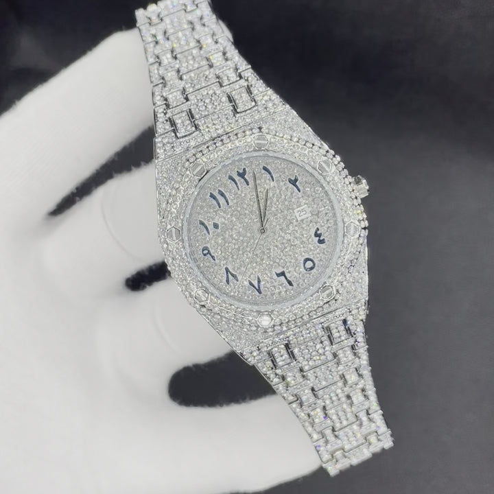 Bust Down Date Arabic Numerals VVS Iced Out Diamond Watch