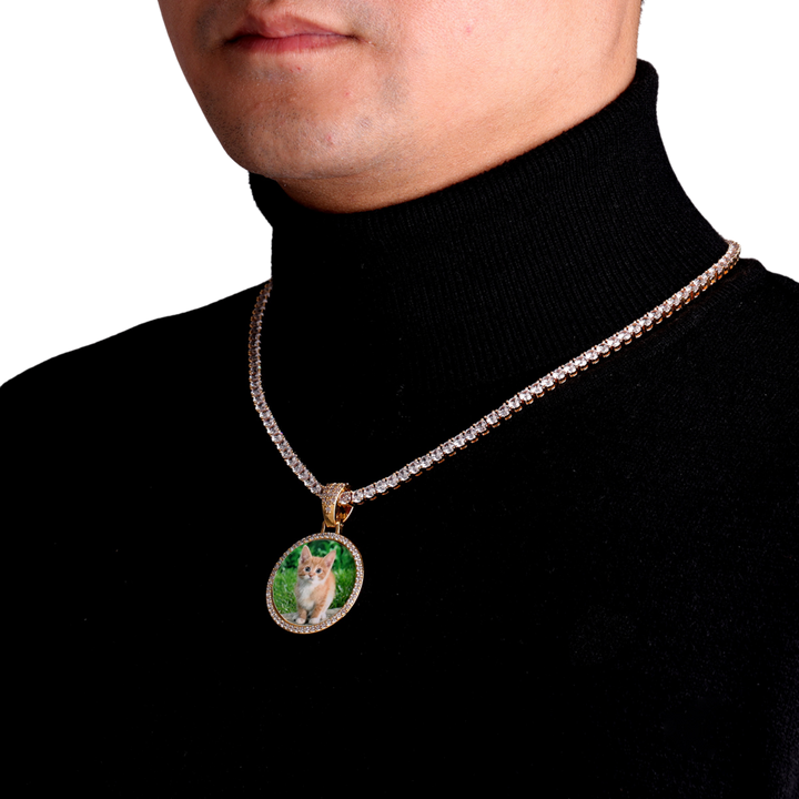 Round Tennis Custom Photo Picture Pendant Necklace