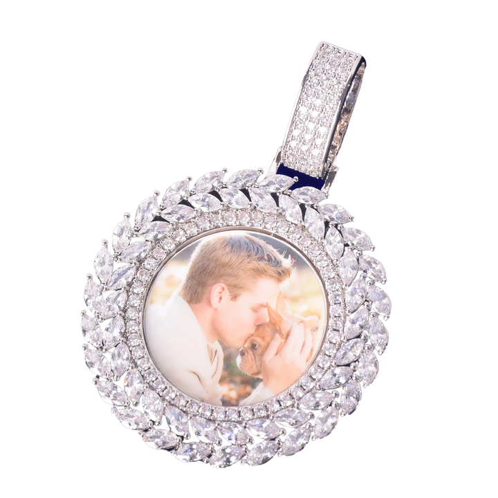Diamond Baguette Custom Photo Picture Pendant Necklace