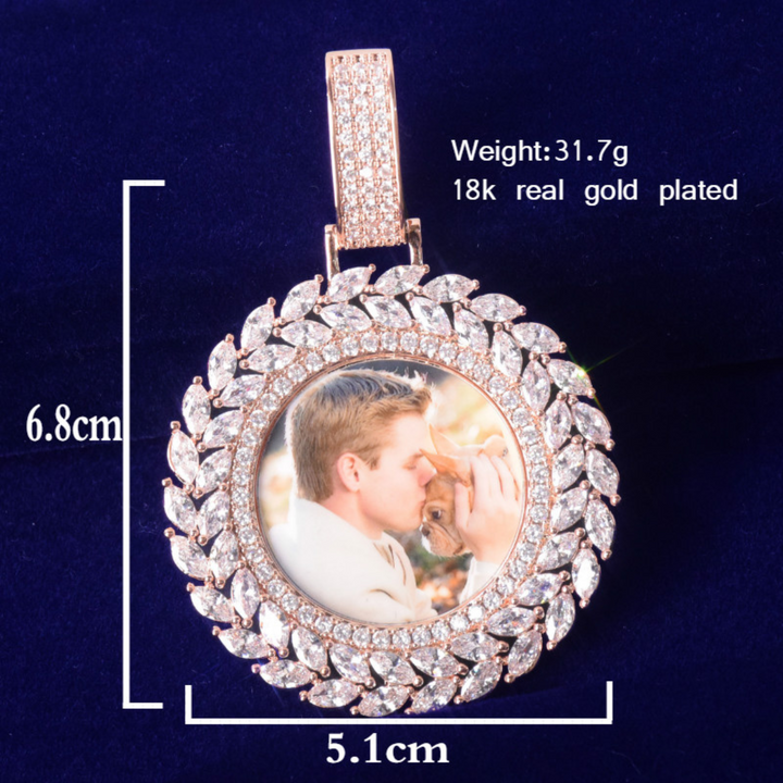 Diamond Baguette Custom Photo Picture Pendant Necklace