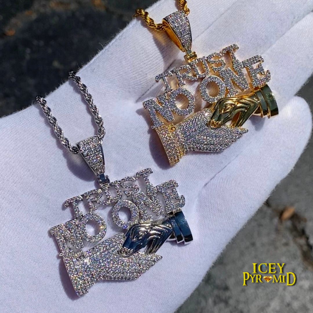 Trust No One Iced Out Letter Diamond Pendant Necklace
