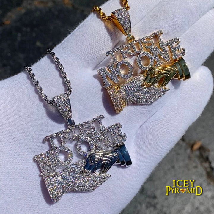 Trust No One Iced Out Letter Diamond Pendant Necklace