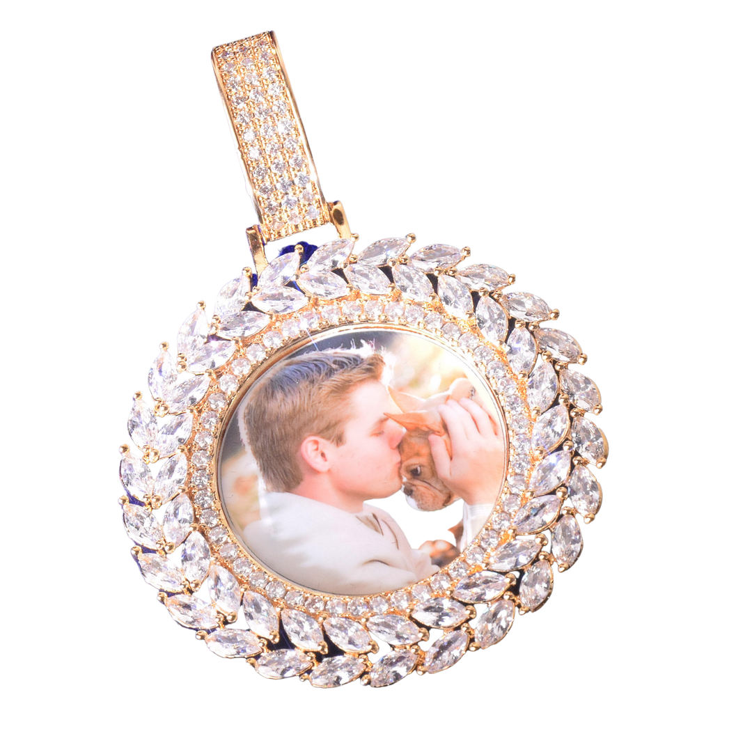 Diamond Baguette Custom Photo Picture Pendant Necklace