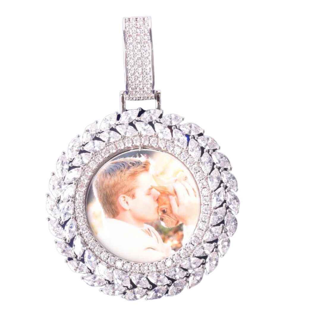Diamond Baguette Custom Photo Picture Pendant Necklace