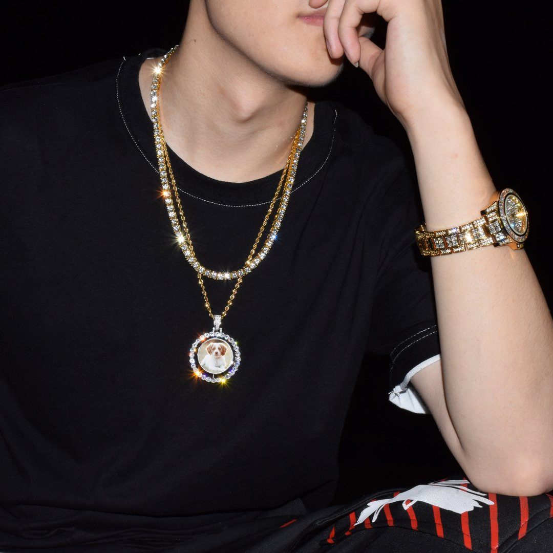 Rotating Double-Sided Medallions Spinning Custom Photo Picture Pendant Necklace