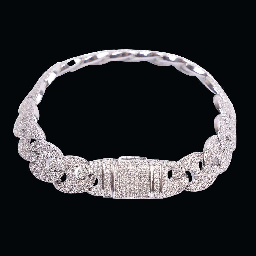 12MM Men's Iced Out Solid Back Bracelet - Icey Pyramid