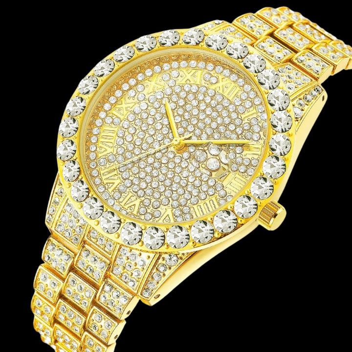 Roman Numerals Fully Stoned Dial Iced Out Diamond Watch