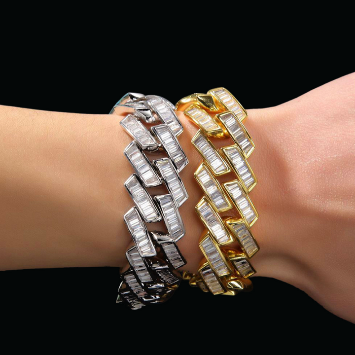 19MM Big Baguette Prong Cuban Iced Out Diamond Bracelet