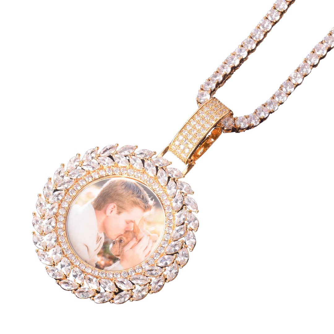 Diamond Baguette Custom Photo Picture Pendant Necklace