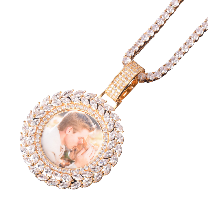 Diamond Baguette Custom Photo Picture Pendant Necklace