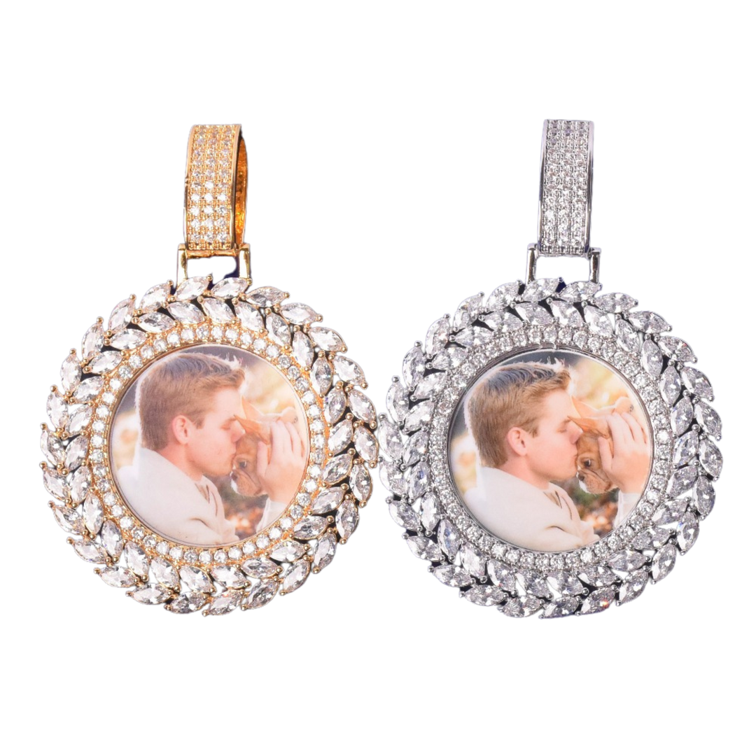 Diamond Baguette Custom Photo Picture Pendant Necklace