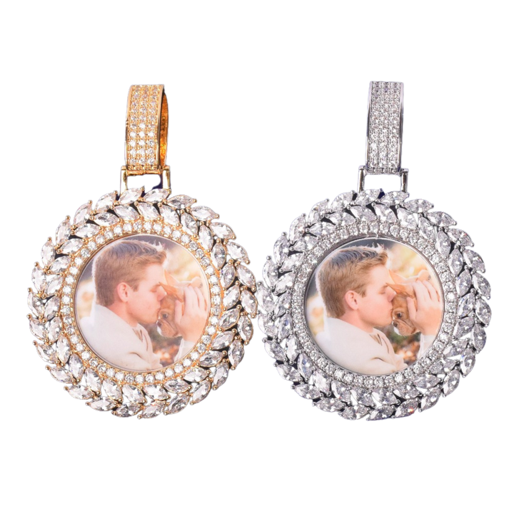 Diamond Baguette Custom Photo Picture Pendant Necklace