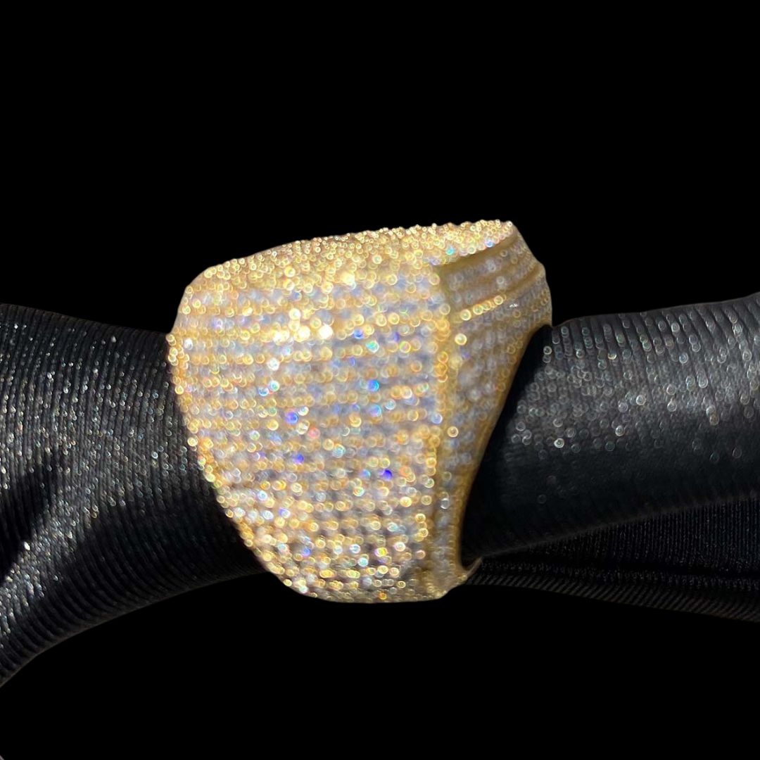 Fully Iced Out Prong Setting Cushion Iced Out Diamond Ring