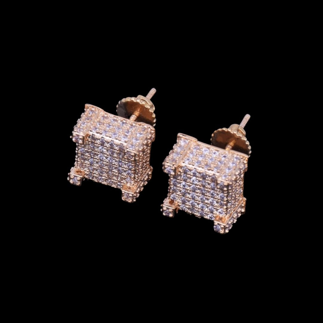 10MM Cursive Tennis Screw Back Iced Out Diamond Stud Earrings