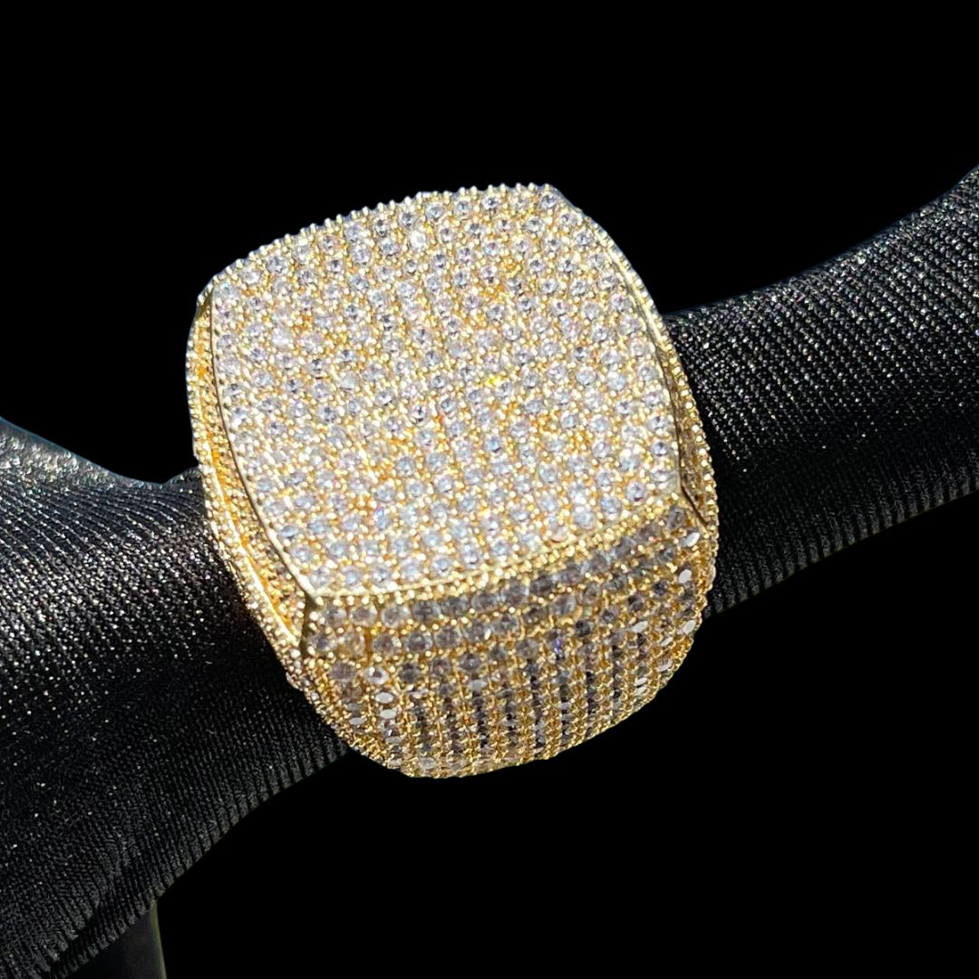 Fully Iced Out Prong Setting Cushion Iced Out Diamond Ring