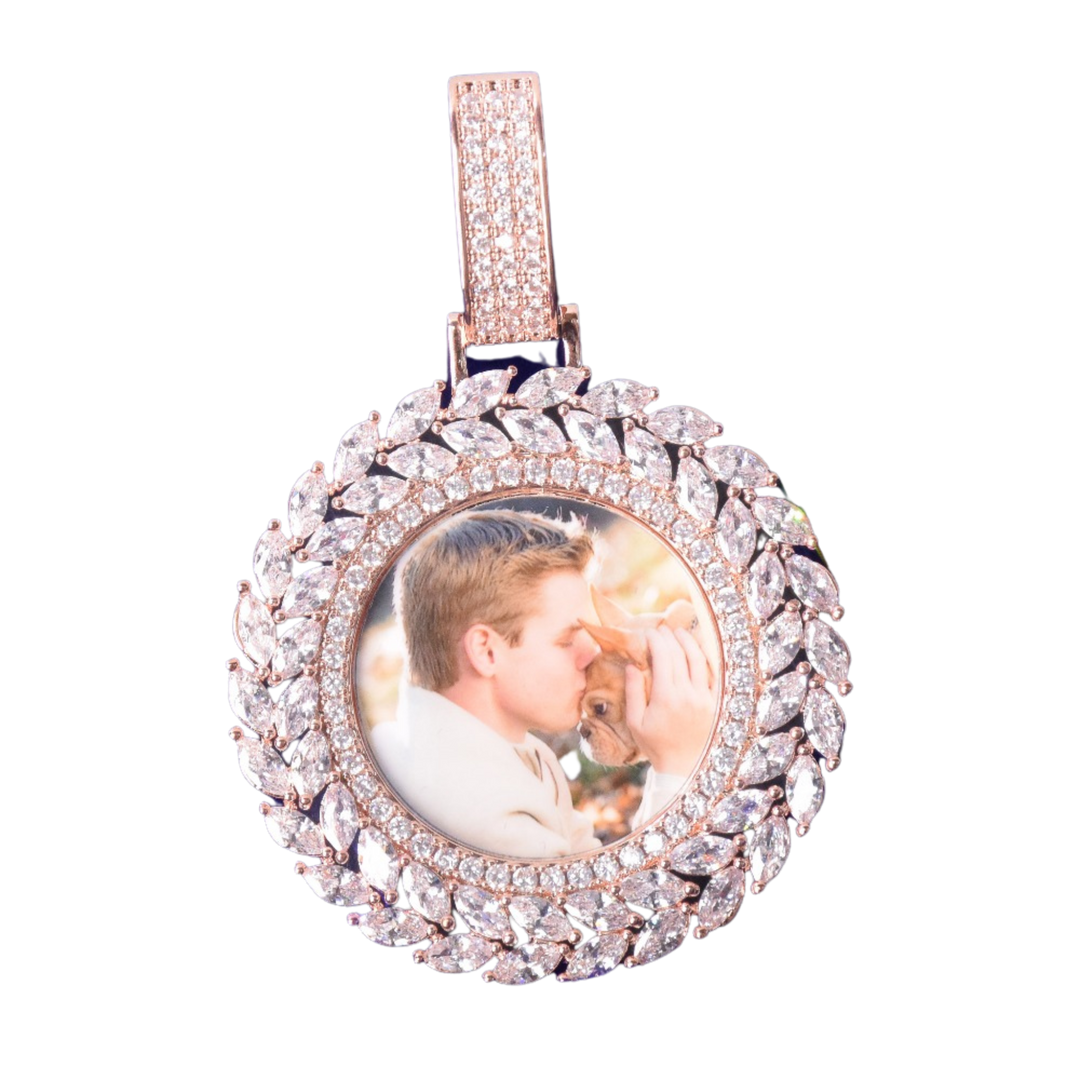 Diamond Baguette Custom Photo Picture Pendant Necklace