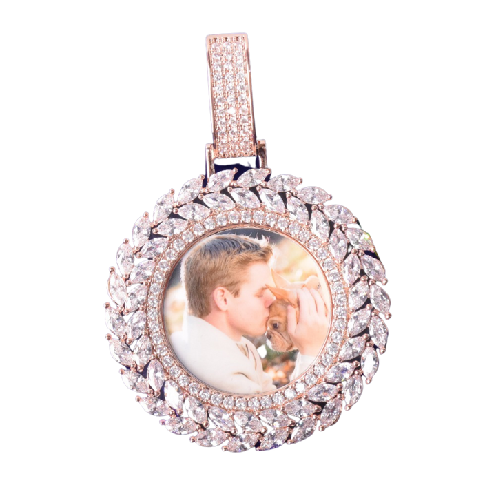 Diamond Baguette Custom Photo Picture Pendant Necklace