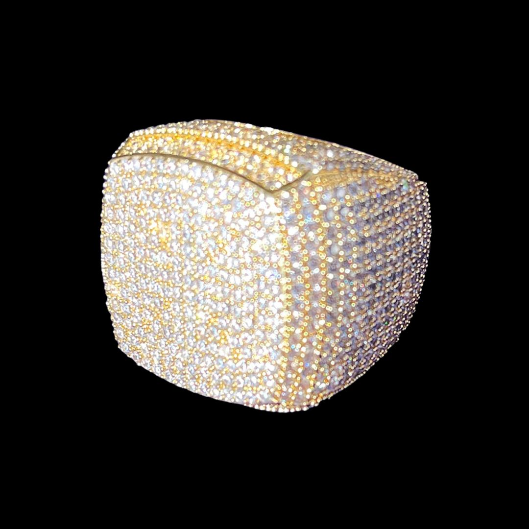 Fully Iced Out Prong Setting Cushion Iced Out Diamond Ring