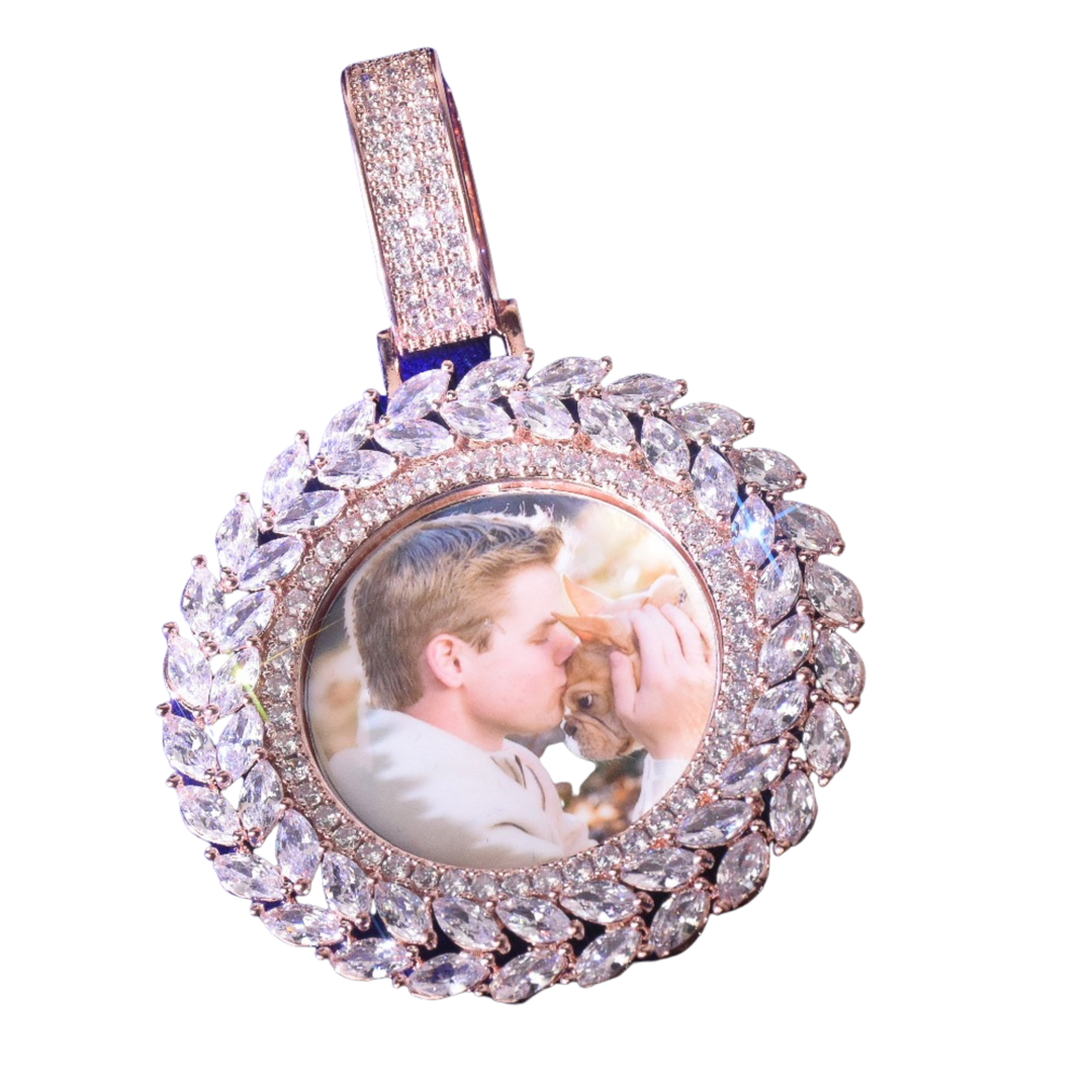 Diamond Baguette Custom Photo Picture Pendant Necklace