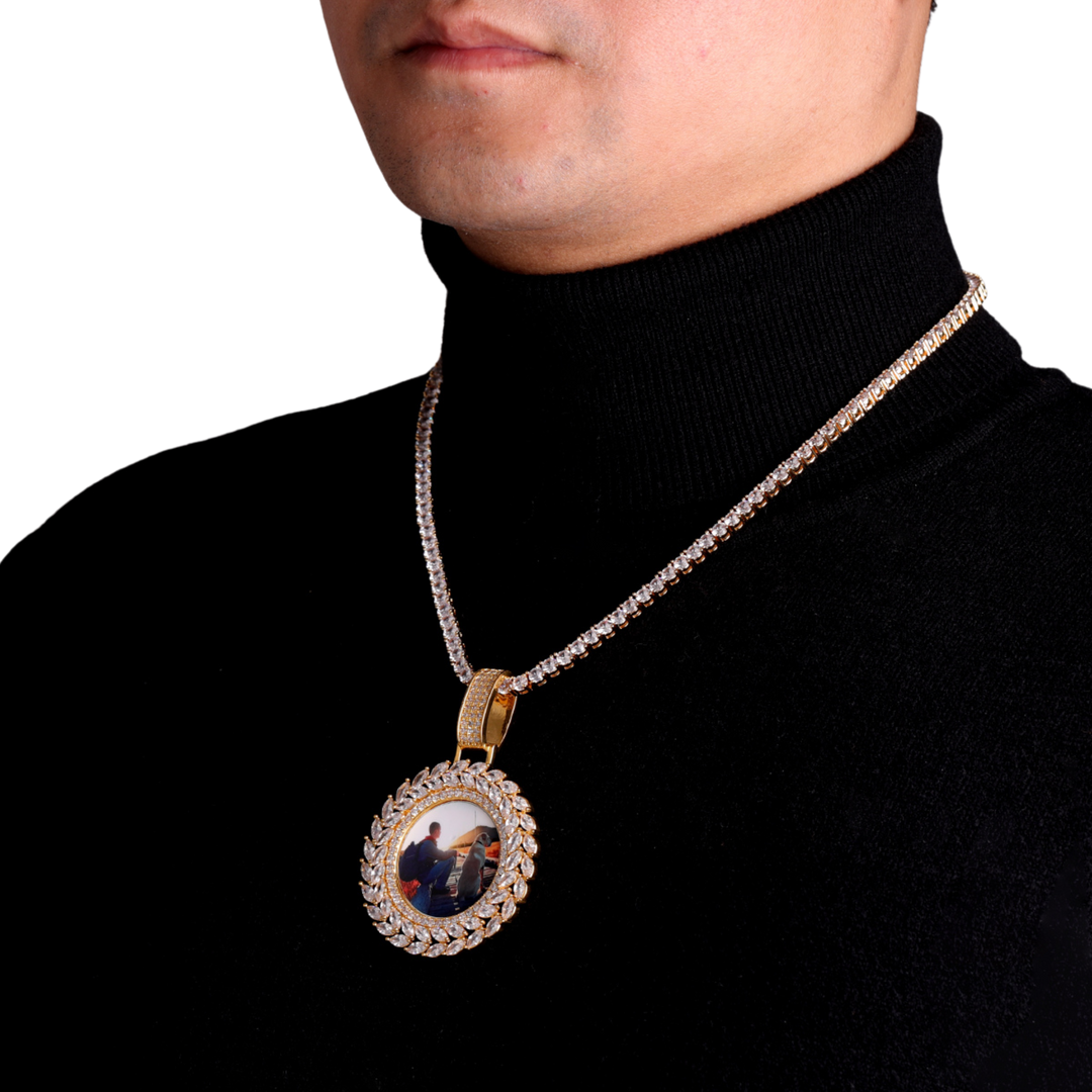 Diamond Baguette Custom Photo Picture Pendant Necklace