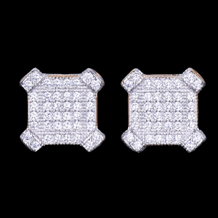 10MM Sapphire Squares Iced Out Diamond Stud Earrings