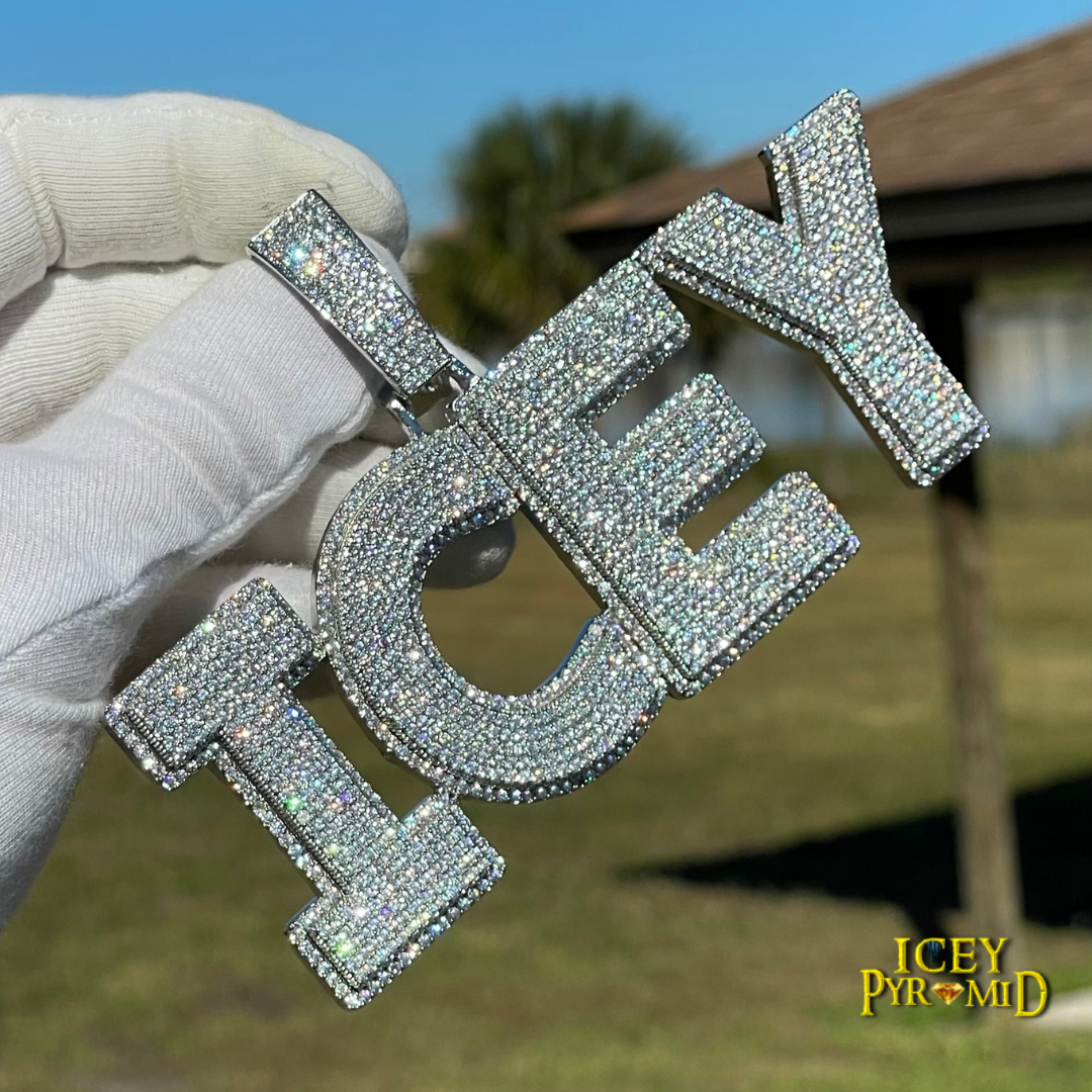 Diamond Clarity Clear Solid Iced Out Personalized Custom Name Necklace Pendant