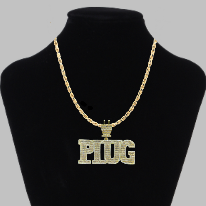 PLUG Special Bail Iced Out Letter Diamond Pendant Necklace