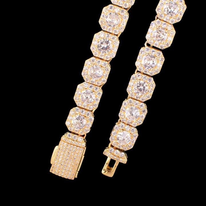 9MM Square Clustered Tennis Iced Out Diamond Necklace Bracelet Set