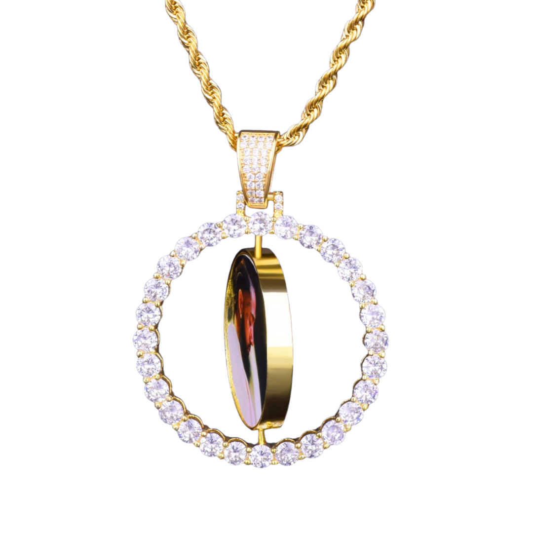 Rotating Double-Sided Medallions Spinning Custom Photo Picture Pendant Necklace